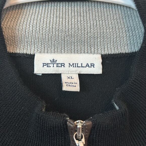 Peter Millar Nappa Quarter-Zip Merino Wool Silk Blend Black Sweater Size: XL - Picture 6 of 8